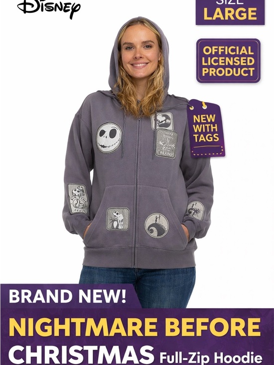 Disney Jackets & Blazers - Disney Nightmare Before Christmas Purple-Gray Zip Hoodie with Patch Art